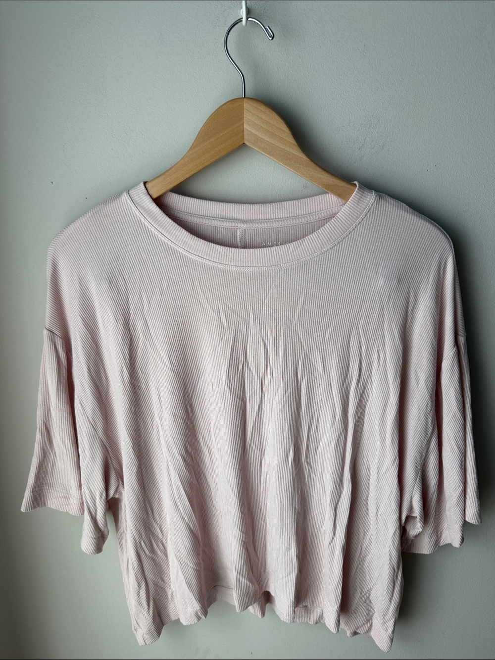 American Eagle Soft & Sexy Boxy Ribbed Oversized T-Shirt Blush Pink